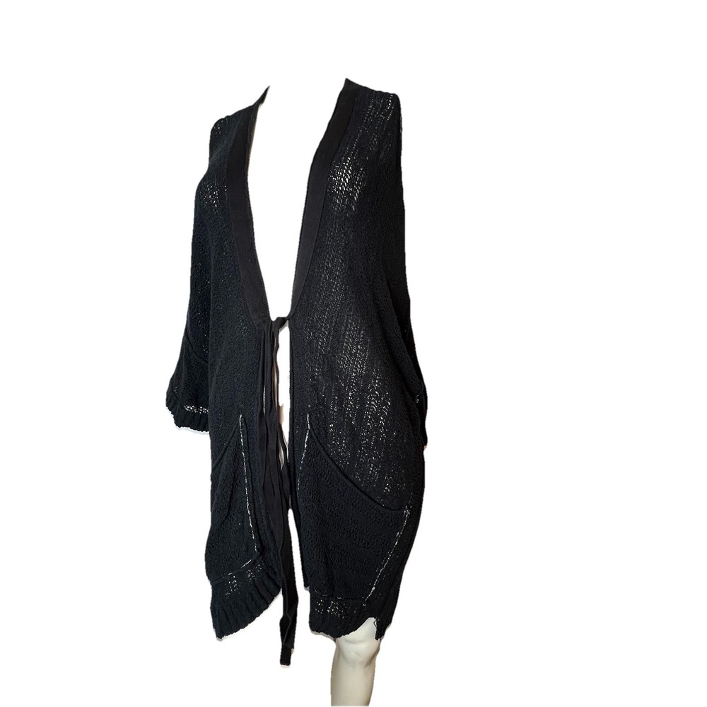 Free‎ People Black White Stitching Oversized Kimono Cardigan Pockets Damaged S